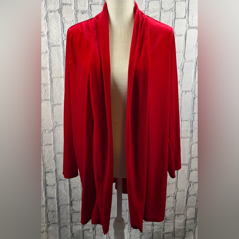 Vince Camuto Size:2X  Women Open Front Cardigan Autumn Red Sparkly/Shine Velour